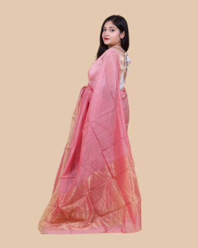 Minimalist Grace: Handloom Mercerized Cotton & Chanderi Silk Saree with Classic Zari Border
