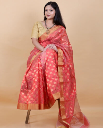 Timeless Chokri Grandeur: Handloom Chanderi Silk Saree—Woven Over 25 Days with Two Boat Shuttle Technique