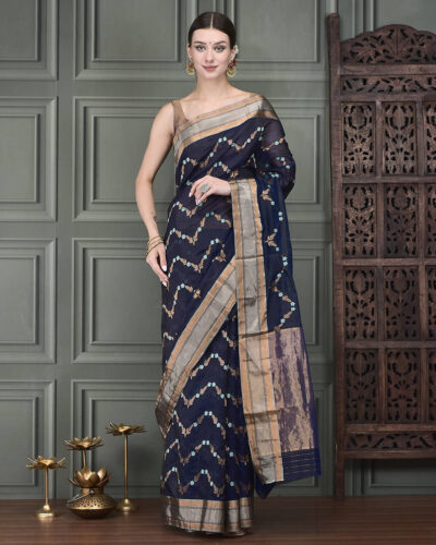 Regal Meenakari Chanderi Silk Saree with Contrast Border