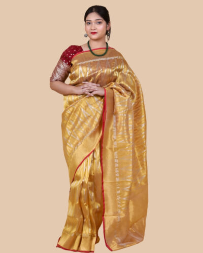 Pure Chanderi Silk Saree Showcasing Zig-Zag & Stripe Handloom Craftsmanship