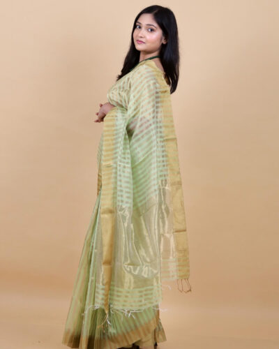 Kiramji Elegance: Handloom Chanderi Silk & Mercerized Cotton Saree with Stripe