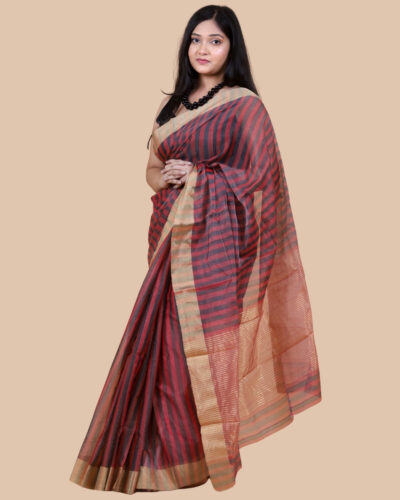 Timeless Handloom Striped Saree Crafted in cotton silk with a graceful zari finish