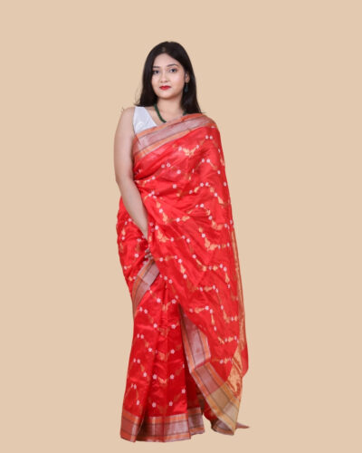 Graceful Meenakari Chanderi Silk Saree Accented with a Contrast Border