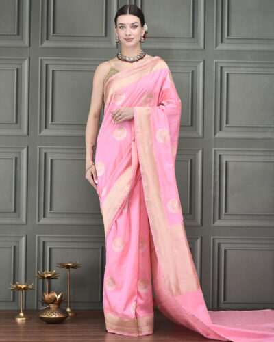 Banarasi Handloom Silk Saree with Opulent Alfi Boota in Roopa Sona Zari