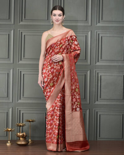Timeless Banarasi Silk  Saree Featuring Floral Jaal with Multimeena zari work