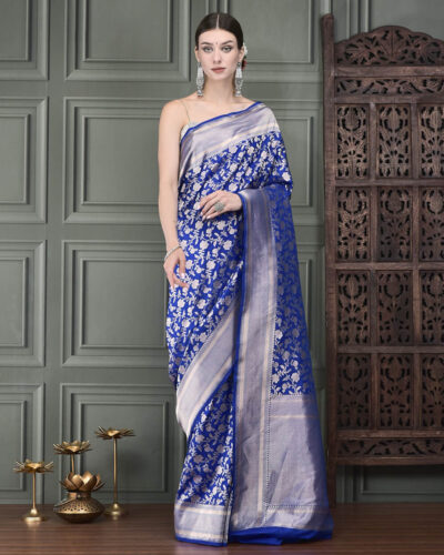 Royal Banarasi Katan silk saree with intricate Katwarjaal weaving