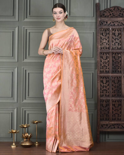 Banarasi Katan silk saree woven in the timeless Katwarjaal design