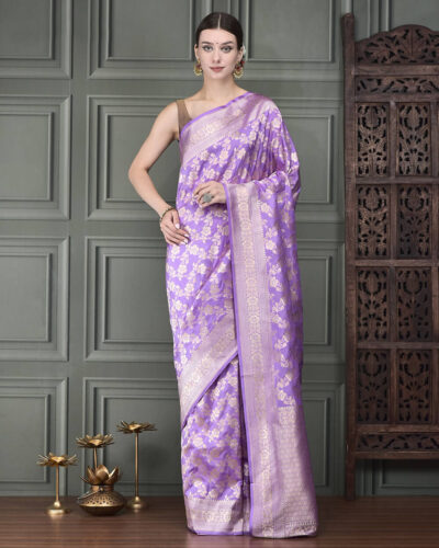 Elegant Banarasi Katan silk saree featuring the traditional Katwarjaal pattern