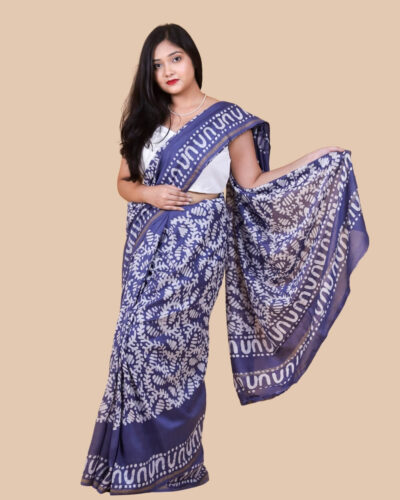 Timeless Indigo Hand Block Printed Chanderi Silk Saree Timeless Indigo Hand Block Printed Chanderi Silk Saree