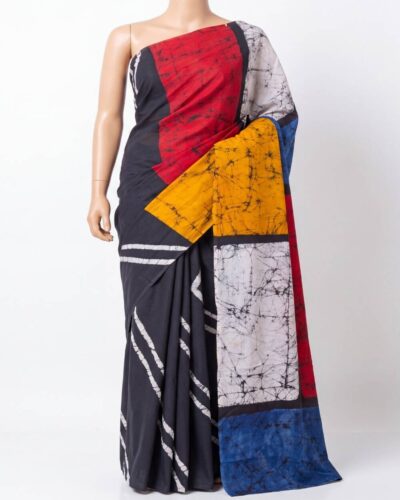 Black Mulmul Cotton Handblock Print Saree Black Mulmul Cotton Handblock Print Saree
