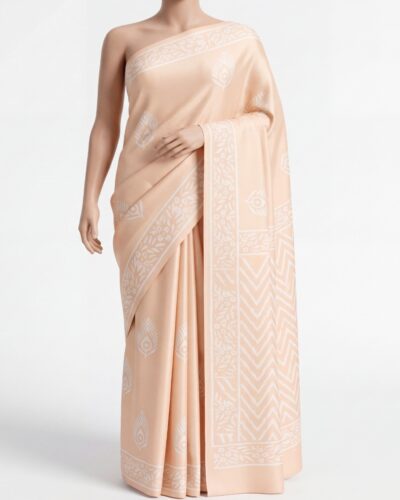 Peach Modal Silk Handblock Print Saree