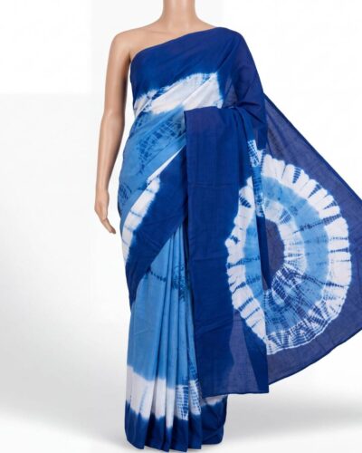 Indigo Blue Mulmul Cotton Handblock Print Saree