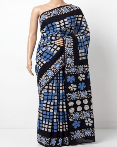 Black Mulmul Cotton Handblock Print Saree Black Mulmul Cotton Handblock Print Saree