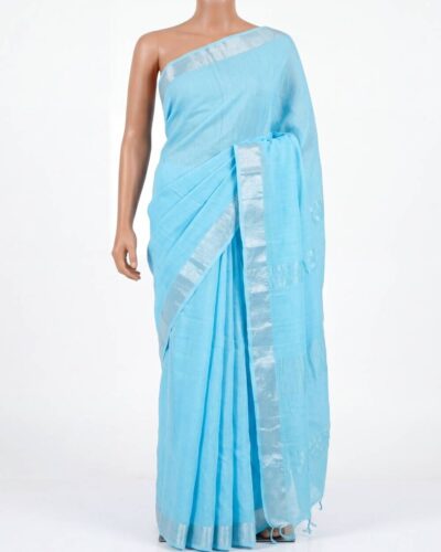 Sky Blue Cotton Linen Saree