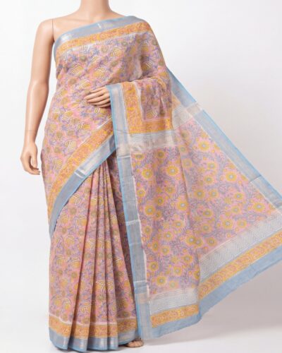 Pastel Pink Maheshwari Cotton Silk Handblock Print Saree Pastel Pink Maheshwari Cotton Silk Handblock Print Saree