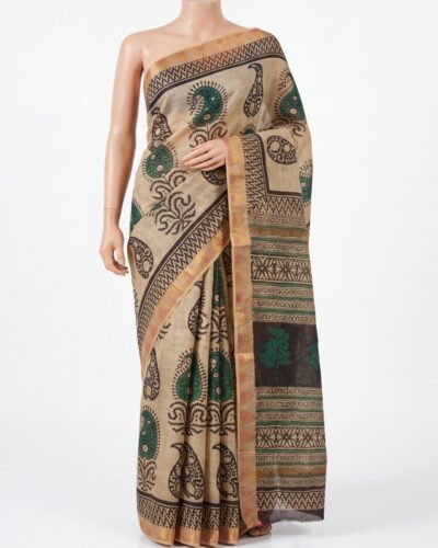 Off-White Kota Silk Handblock Print Saree