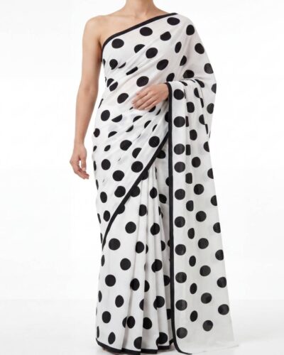 Black & White Mulmul Cotton Handblock Print Saree Black & White Mulmul Cotton Handblock Print Saree