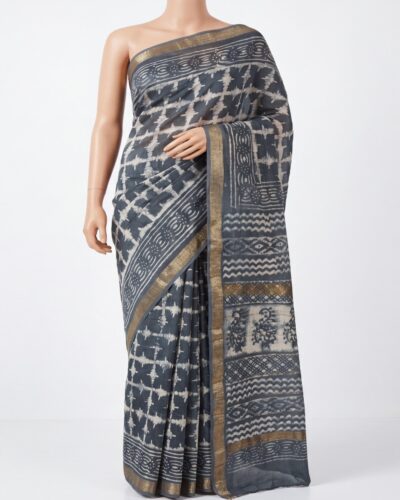 Slate Grey Maheshwari Cotton Silk Handblock Print Saree Slate Grey Maheshwari Cotton Silk Handblock Print Saree
