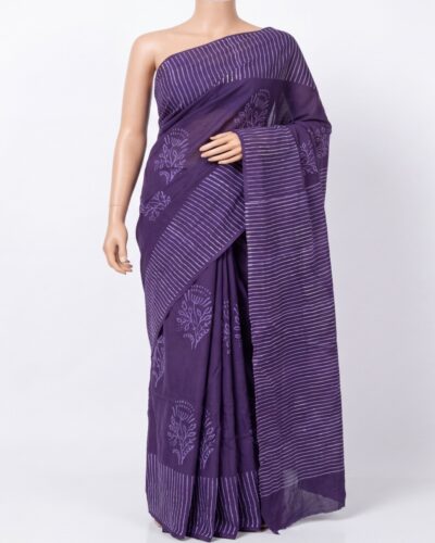 Purple Mulmul Cotton Handblock Print Saree Purple Mulmul Cotton Handblock Print Saree