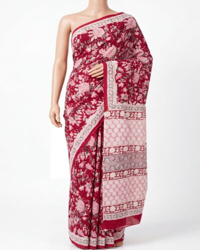 Rose Pink Mulmul Cotton Handblock Print Saree Rose Pink Mulmul Cotton Handblock Print Saree